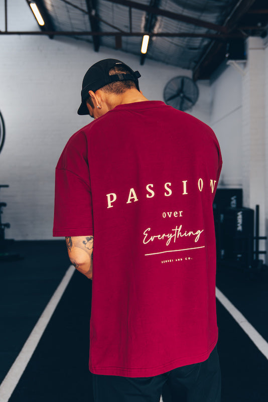 Passion over everything OVERSIZED Tee (Wine & Gold)
