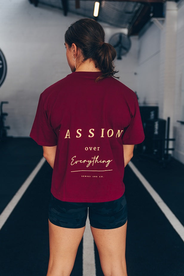 Passion over everything BOX Tee (Wine & Gold)