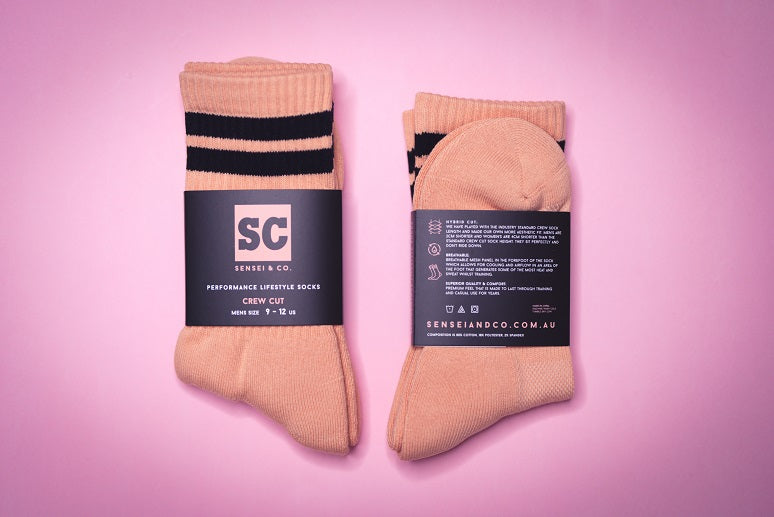 Sensei & Co. Pale Pink/Black Socks - Hybrid Crew Cut