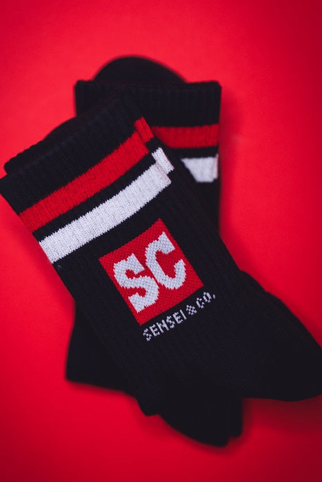 Sensei & Co. Black/Red Socks - Hybrid Crew Cut