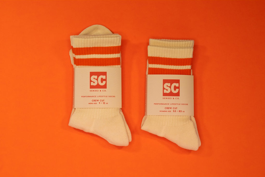 Sensei & Co. Cream/Orange Socks - Hybrid Crew Cut