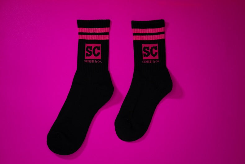 Sensei & Co. Black/Pink Socks - Hybrid Crew Cut
