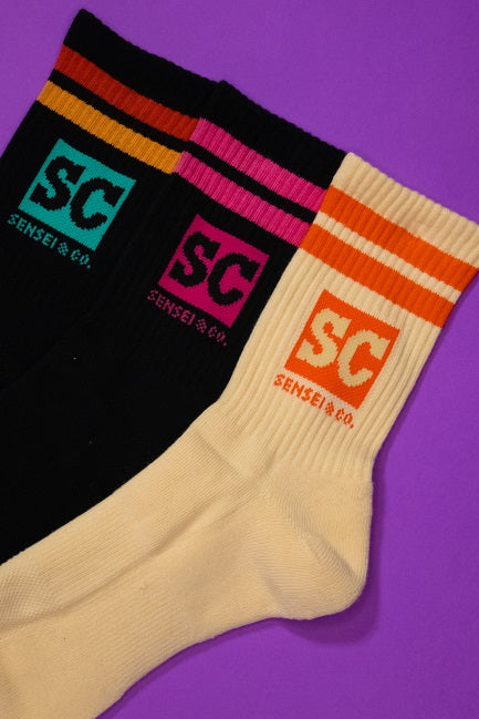 Sensei & Co. Cream/Orange Socks - Hybrid Crew Cut